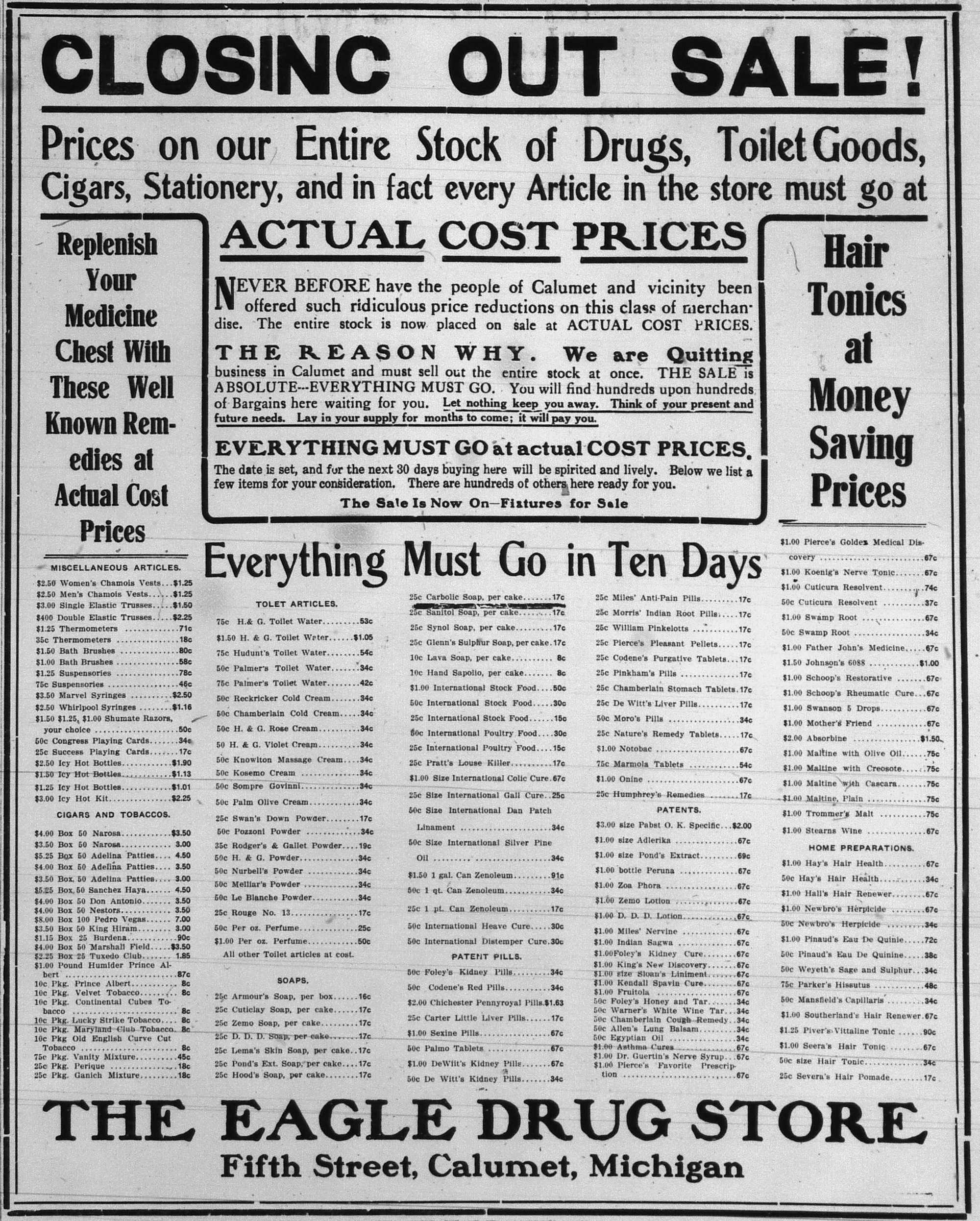 Newspaper ad - <i>The Evening Copper Journal</i>, 30 Nov 1912